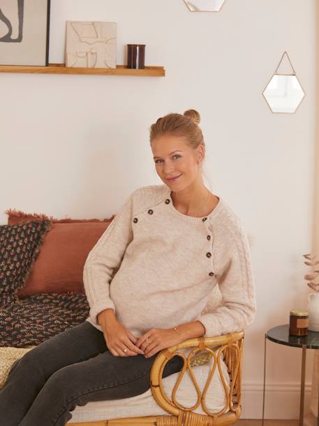 Kabeltrui voor zwangerschap en borstvoeding Ecru - vertbaudet enfant 