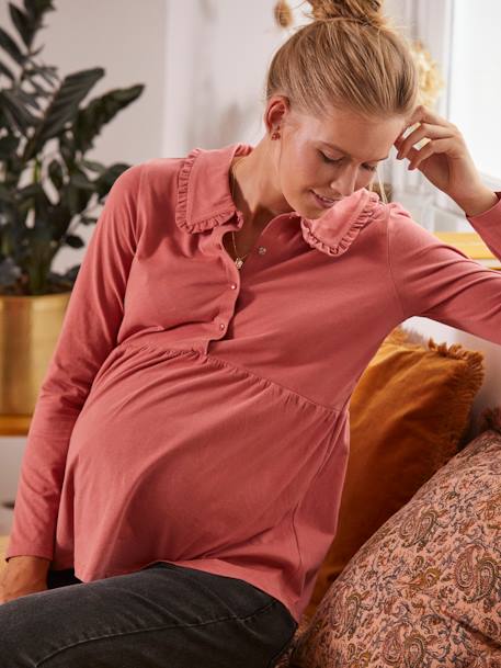 T-shirt blouse kraag met ruches zwangerschap en borstvoeding Oudroze - vertbaudet enfant 