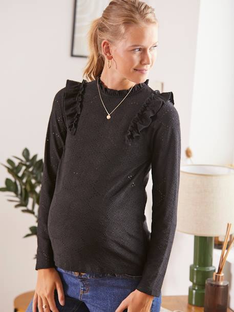 T-shirt van mesh met versiering zwangerschap en borstvoeding Beige - zie staal+Zwart - vertbaudet enfant 