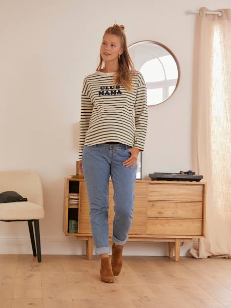 Naadloze zwangerschapsjeans met band Bleu stone+DENIM STONE+Grijs - vertbaudet enfant 