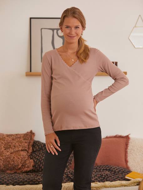 Gekruist T-shirt met V-hals, voor zwangerschaps- en borstvoeding Roze - vertbaudet enfant 