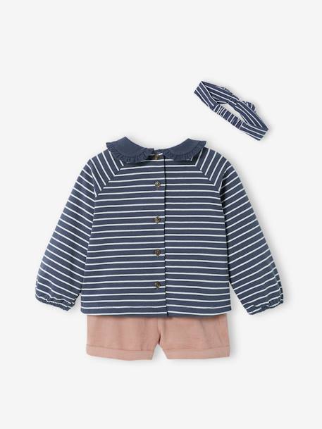 3-delige babyset fluwelen short, shirt en haarband donkerblauw gestreept - vertbaudet enfant 