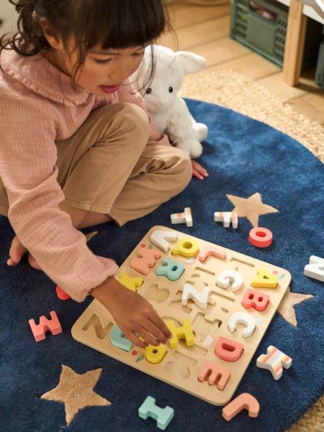 Puzzelletters om in te bedden in hout meerkleurig+roze - vertbaudet enfant 