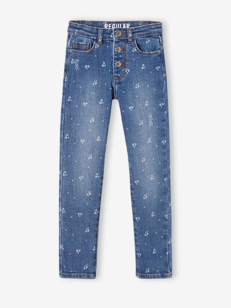 Rechte meisjesjeans met gebruikte details double stone+grijs - vertbaudet enfant 