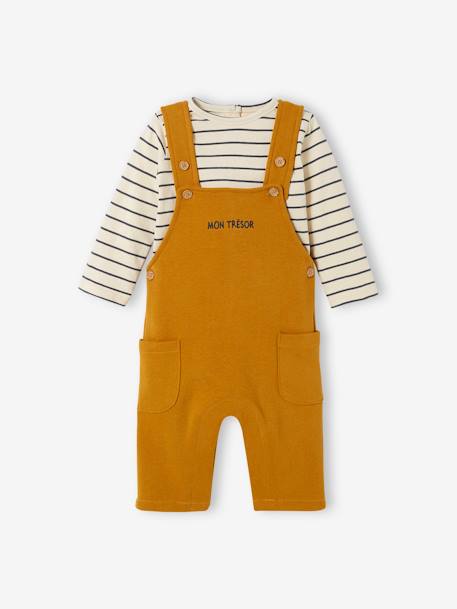 Fleece babyset met te personaliseren T-shirt en tuinbroek gemêleerd grijs+karamel - vertbaudet enfant 