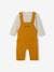 Fleece babyset met te personaliseren T-shirt en tuinbroek gemêleerd grijs+karamel - vertbaudet enfant 