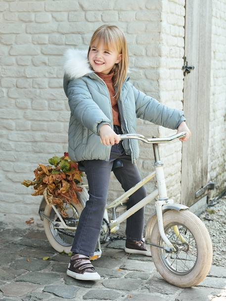 Flare broek met geborduurde zakken voor meisjes Zwart denim - vertbaudet enfant 