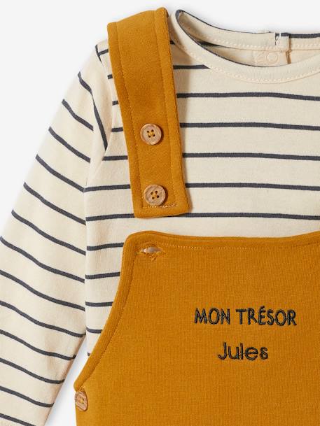 Fleece babyset met te personaliseren T-shirt en tuinbroek gemêleerd grijs+karamel - vertbaudet enfant 