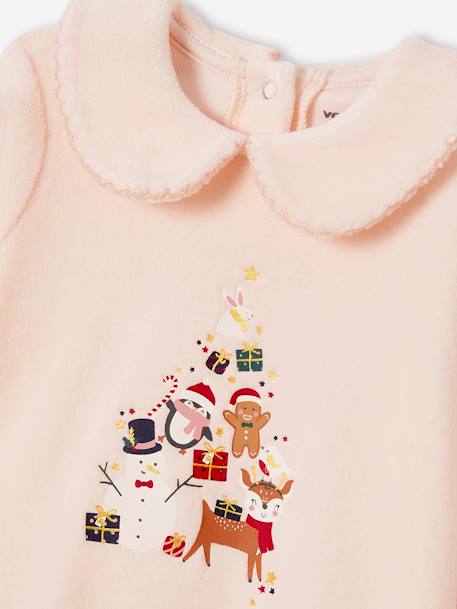 Babypyjama meisje Kerst met muts van fluweel lichtroze - vertbaudet enfant 