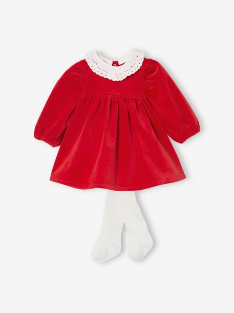 Fluwelen jurk met bijpassend maillot baby rood - vertbaudet enfant 