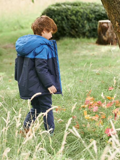 Technische parka met capuchon jongen ELEKTRISCH BLAUW+ketelbruin - vertbaudet enfant 