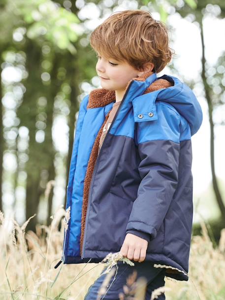 Technische parka met capuchon jongen ELEKTRISCH BLAUW+ketelbruin - vertbaudet enfant 