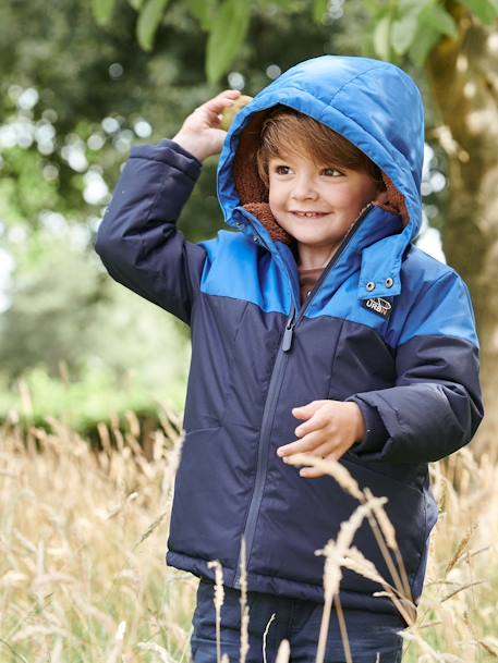 Technische parka met capuchon jongen ELEKTRISCH BLAUW+ketelbruin - vertbaudet enfant 