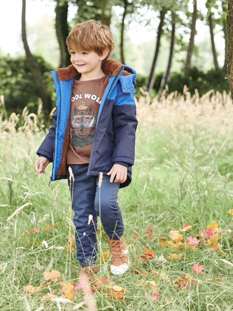 Technische parka met capuchon jongen ELEKTRISCH BLAUW+ketelbruin - vertbaudet enfant 