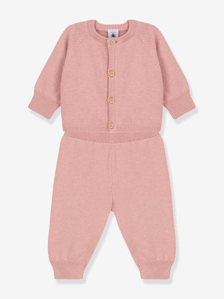 2-delige gebreide set voor baby in wol en katoen PETIT BATEAU rozen - vertbaudet enfant 