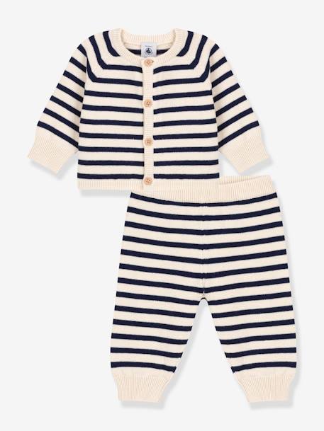 2-delig babypakje in gestreept breisel van wol en katoen PETIT BATEAU wit, bedrukt - vertbaudet enfant 