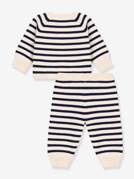 2-delig babypakje in gestreept breisel van wol en katoen PETIT BATEAU wit, bedrukt - vertbaudet enfant 