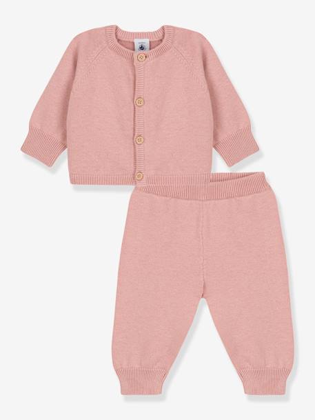 2-delige gebreide set voor baby in wol en katoen PETIT BATEAU rozen - vertbaudet enfant 