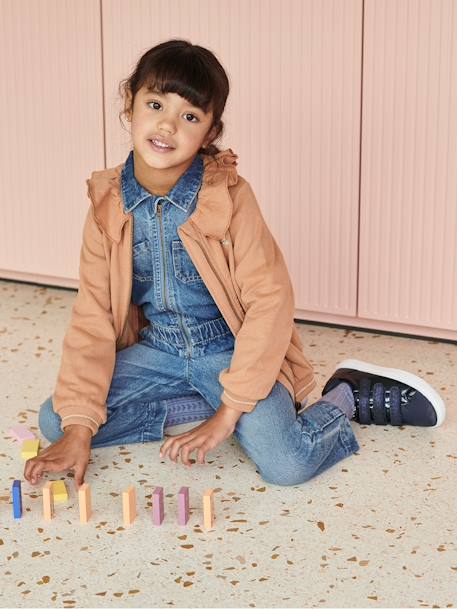 Meisjesjumpsuit van jeanstof 'worker'-stijl stone - vertbaudet enfant 