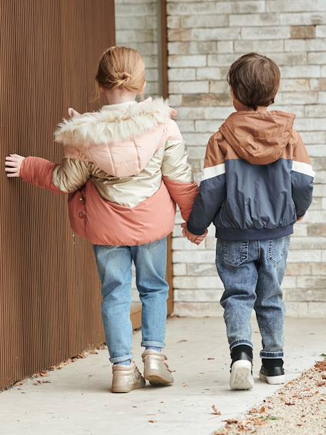 Windjack colorblock voor jongens bordeauxrood+COLORBLOCK ZEEM - vertbaudet enfant 