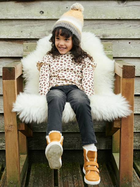 Set muts + snood + handschoenen van jacquard voor meisjes beige met print - vertbaudet enfant 