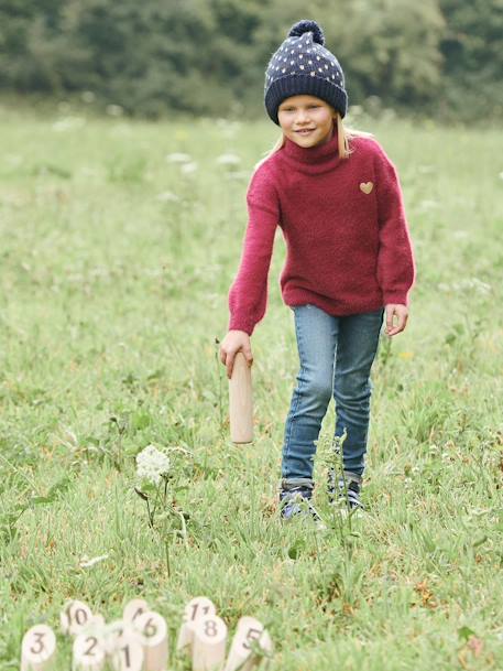 Set muts + snood + handschoenen met hartjes meisje inktprint+Roze - vertbaudet enfant 