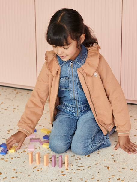 Meisjesjumpsuit van jeanstof 'worker'-stijl stone - vertbaudet enfant 