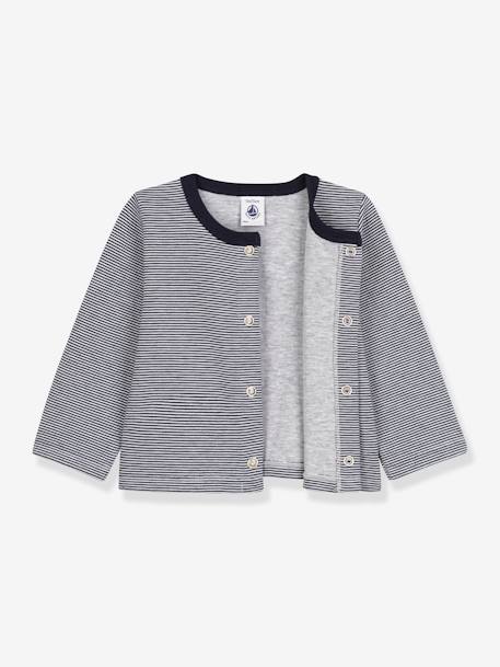 Gestreept babyvestje in dikke jersey - PETIT BATEAU marineblauw - vertbaudet enfant 