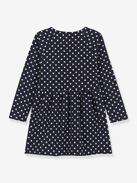 Kinderjurk met stippen en lange mouwen van fleece PETIT BATEAU marineblauw - vertbaudet enfant 