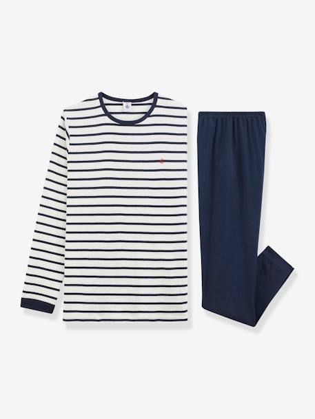 Gestreepte pyjama jongen PETIT BATEAU ecru - vertbaudet enfant 