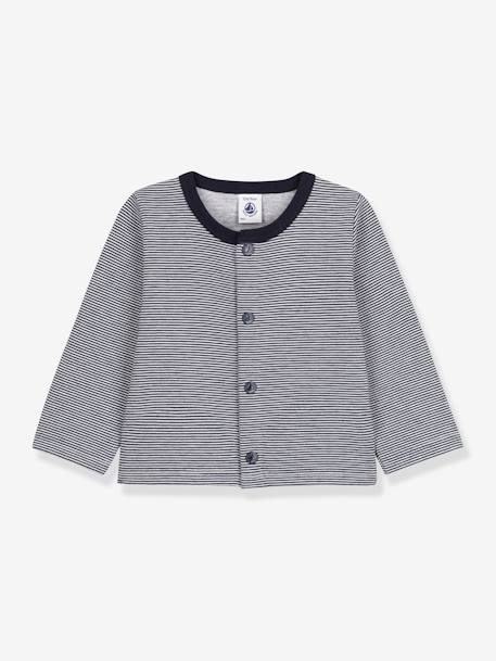 Gestreept babyvestje in dikke jersey - PETIT BATEAU marineblauw - vertbaudet enfant 