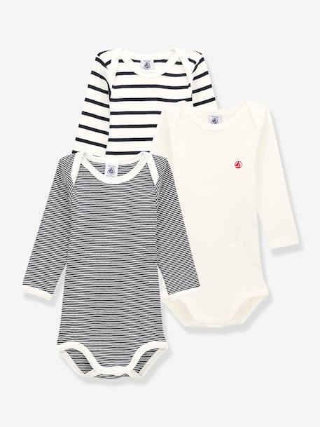 Set van 3 rompers met lange mouwen PETIT BATEAU veel wit+wit - vertbaudet enfant 