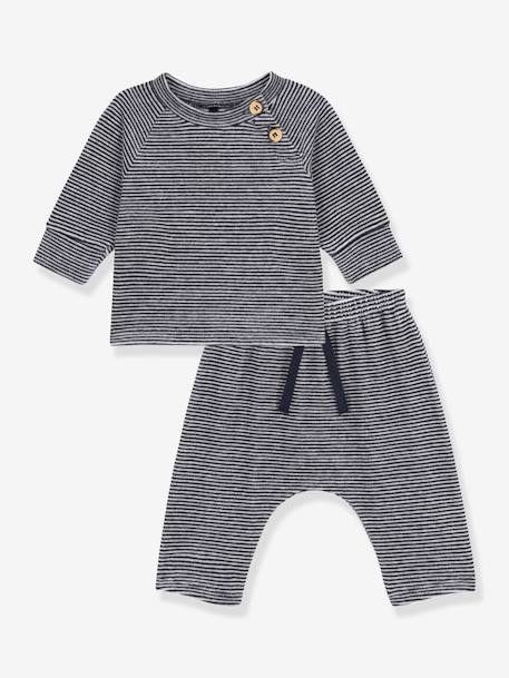 2-delige set in katoen en velours PETIT BATEAU marineblauw - vertbaudet enfant 