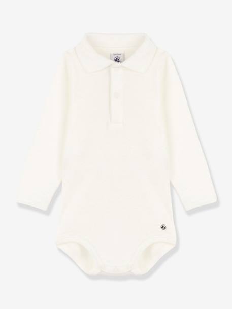 Romper met lange mouwen en polokraag in biologisch katoen PETIT BATEAU ecru - vertbaudet enfant 