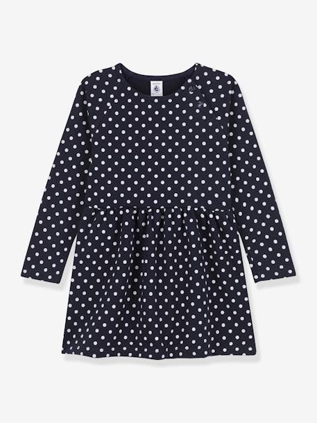 Kinderjurk met stippen en lange mouwen van fleece PETIT BATEAU marineblauw - vertbaudet enfant 