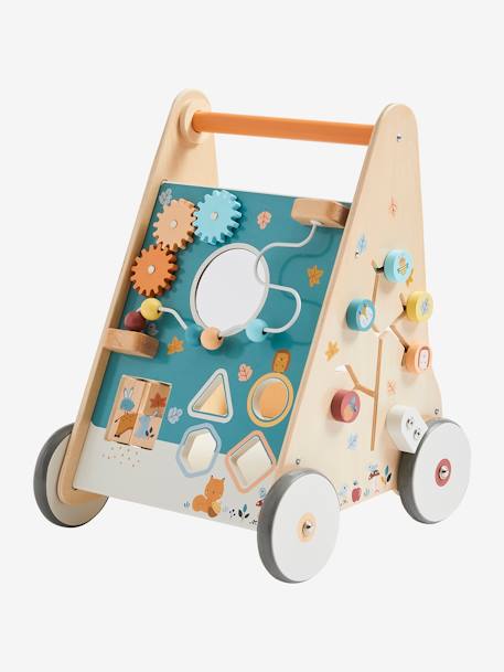 Loopwagen met houten remmen hout+rozen+wit - vertbaudet enfant 