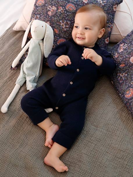 Geribde babypyjama met lange mouwen gechineerd beige+gemêleerd grijs+inkt - vertbaudet enfant 