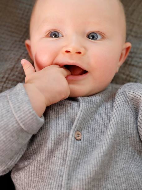 Set met shirt en broek voor baby's van tricot gechineerd lichtgrijs+leigrijs+wit - vertbaudet enfant 