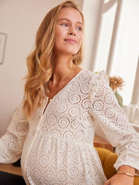Kanten blouse voor zwangerschap en borstvoeding Beige - vertbaudet enfant 