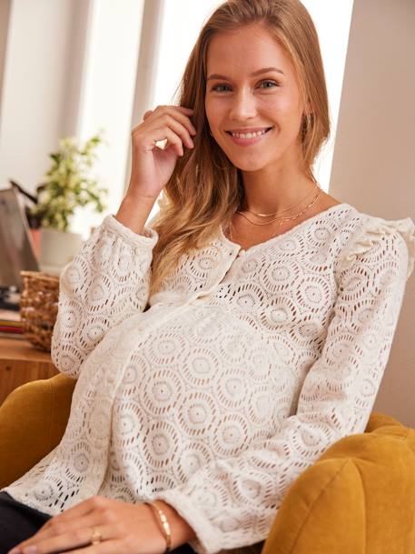 Kanten blouse voor zwangerschap en borstvoeding Beige - vertbaudet enfant 