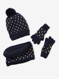 -Set muts + snood + handschoenen met hartjes meisje