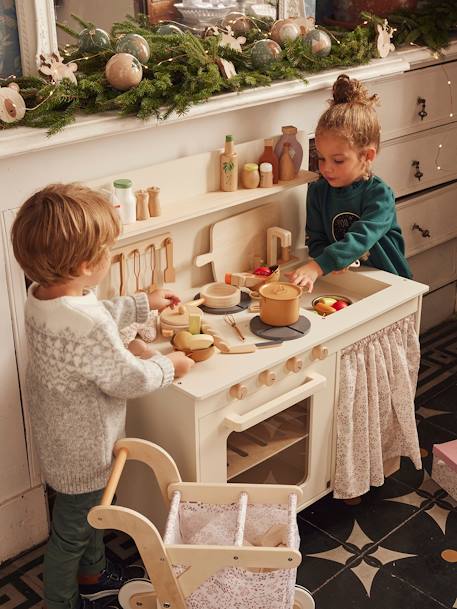 Kitchenette met FSC® houtgordijn framboos+meerkleurig - vertbaudet enfant 