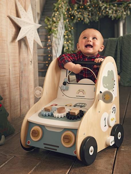 Loopwagen met autoremmen, gemaakt van FSC®-hout meerkleurig - vertbaudet enfant 