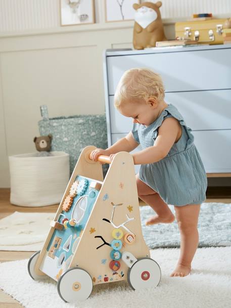 Loopwagen met houten remmen hout+rozen+wit - vertbaudet enfant 