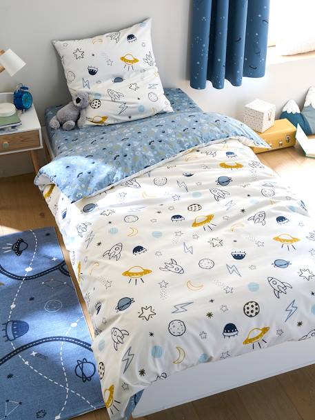 Set met dekbedovertrek + kussensloop voor kinderbed COSMOS Basics blauw/meerkleurig - vertbaudet enfant 