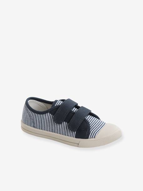 Stoffen sneakers met klittenband voor kinderen blauw+hemelsblauw+mosterdgeel - vertbaudet enfant 