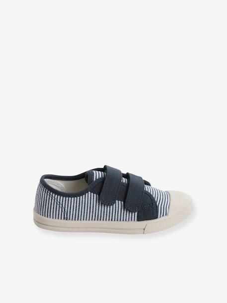 Stoffen sneakers met klittenband voor kinderen blauw+hemelsblauw+mosterdgeel - vertbaudet enfant 