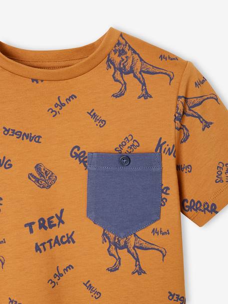 Jongensshirt met korte mouwen en grafisch ontwerp antraciet+gemêleerd wit+kaneel+korstmos+pecannoot+terracotta - vertbaudet enfant 