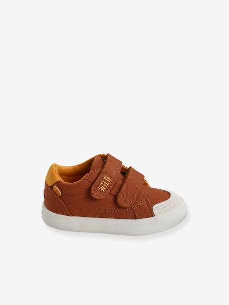 Stoffen sneakers met klittenband babyjongen bruin+donkerbruin - vertbaudet enfant 