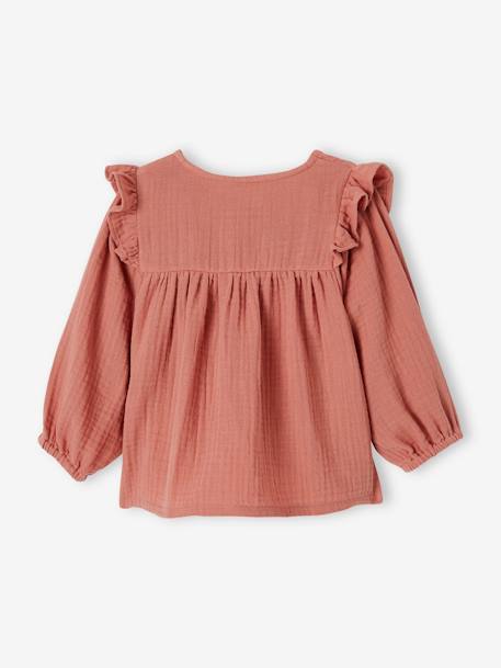 Babyblouse van katoengaas met ruches hemelsblauw+ijsblauw+oudroze - vertbaudet enfant 